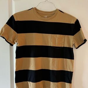 GAP teen Short Sleeve Black and Tan Striped Tee